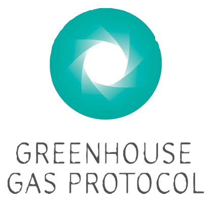 Logo of Greenhouse Gas Protocol featuring a circular design with shades of green and a central hexagon, and text stating "GREENHOUSE GAS PROTOCOL".