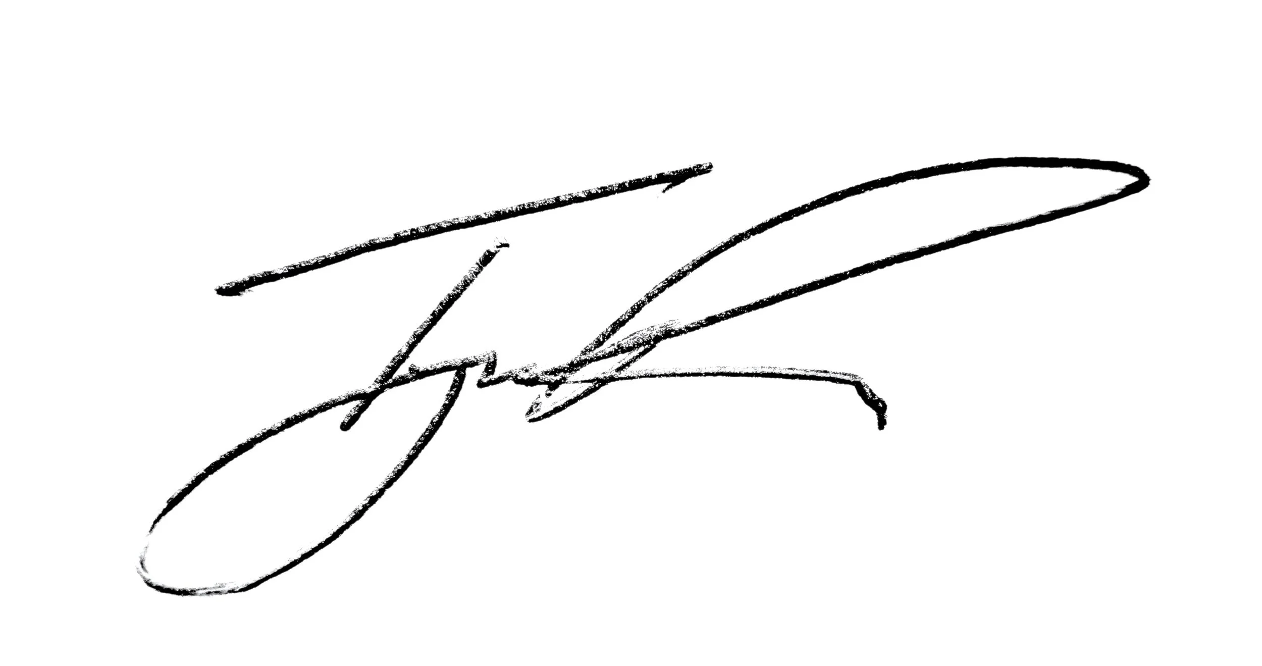 A black ink signature or stylized scribble on a white background.