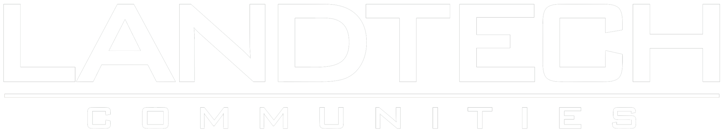 The logo of Landtech Communities featuring the company's name in bold white letters on a black background, with ' LANDTECH' on top and a horizontal line beneath, followed by the word 'COMMUNITIES' in smaller white letters.