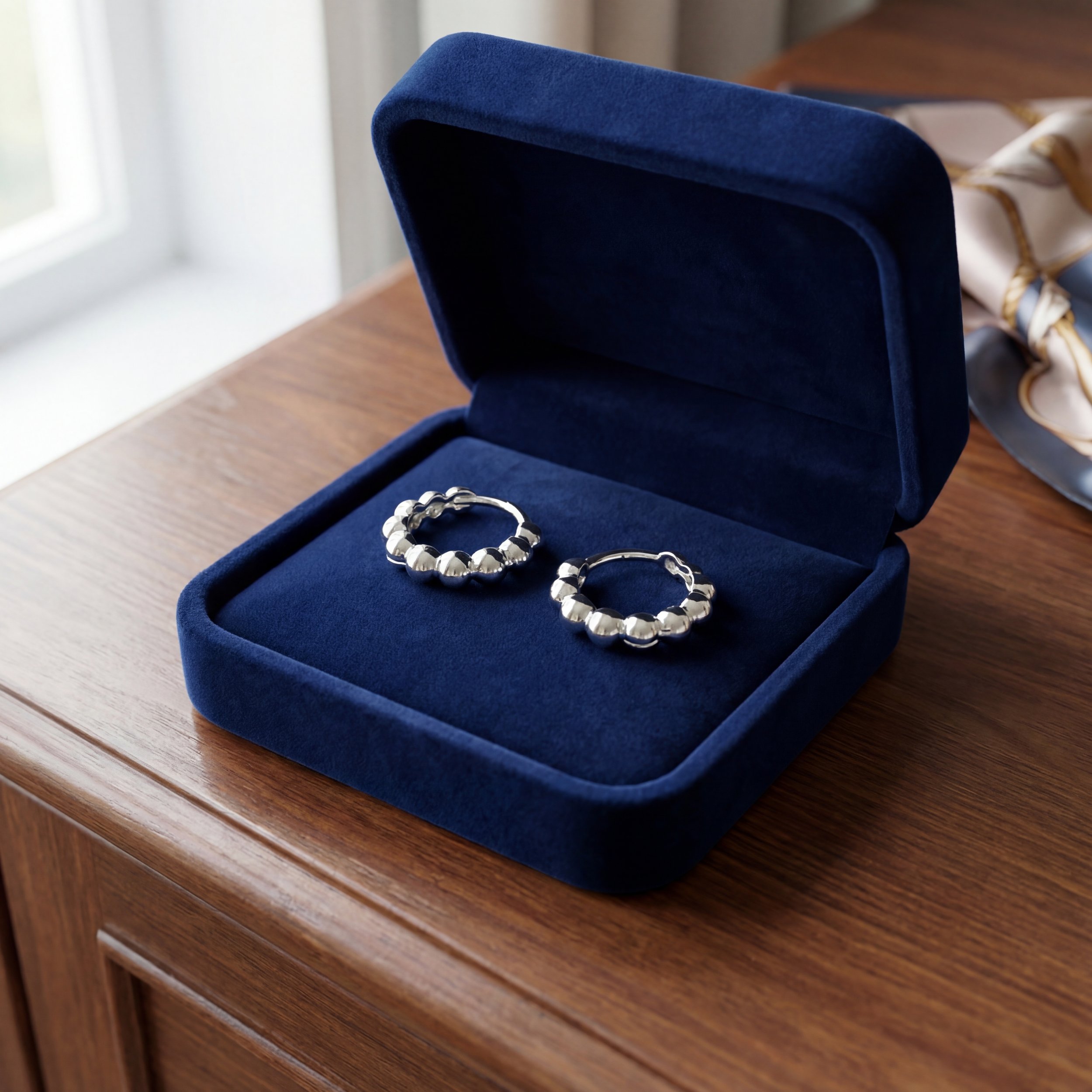 Sterling Silver Beaded Hoop Earrings