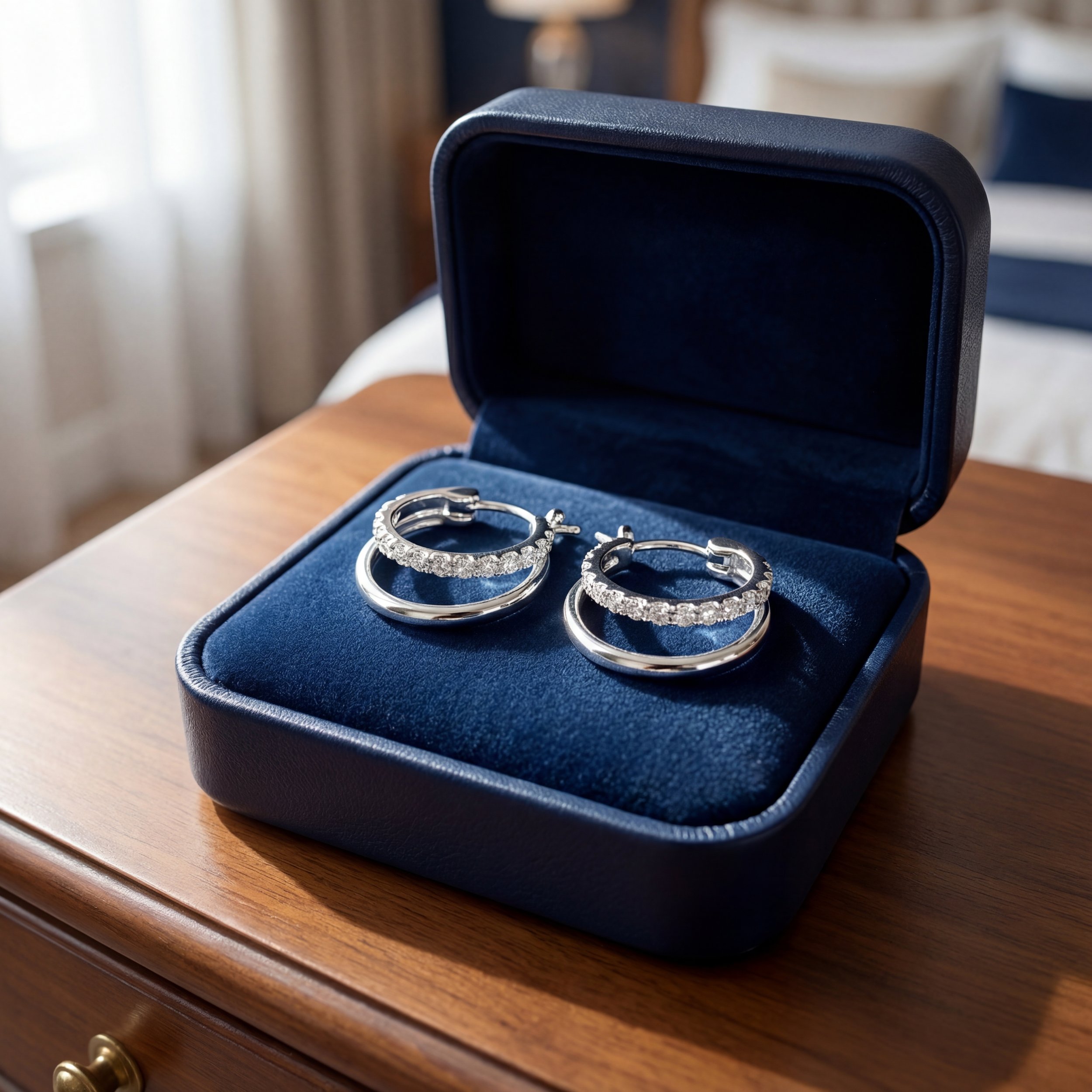 Sterling Silver Hoop Earrings with Round Cut Clear Stones