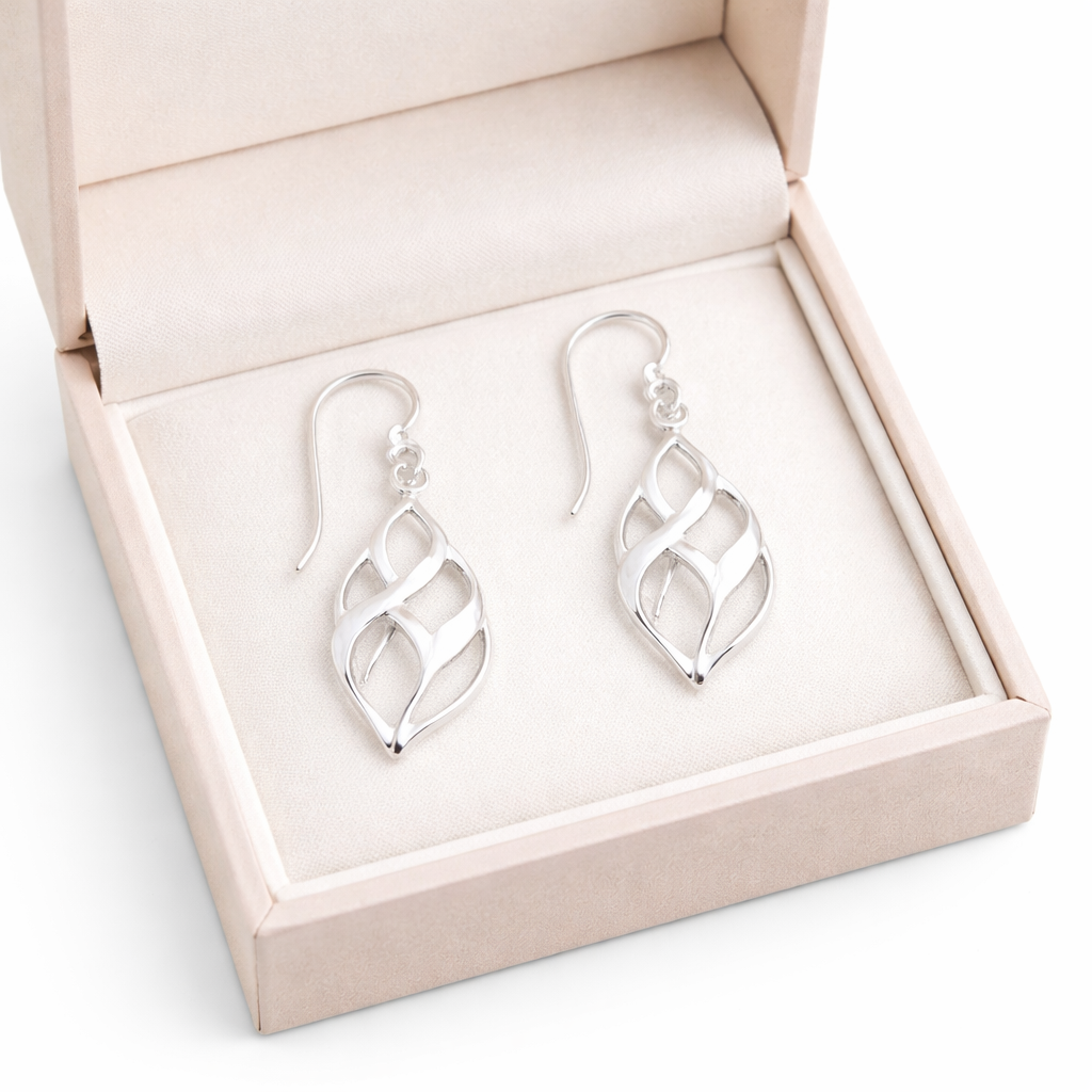 Elegant Silver Dangle Earrings, Modern Interwoven Design