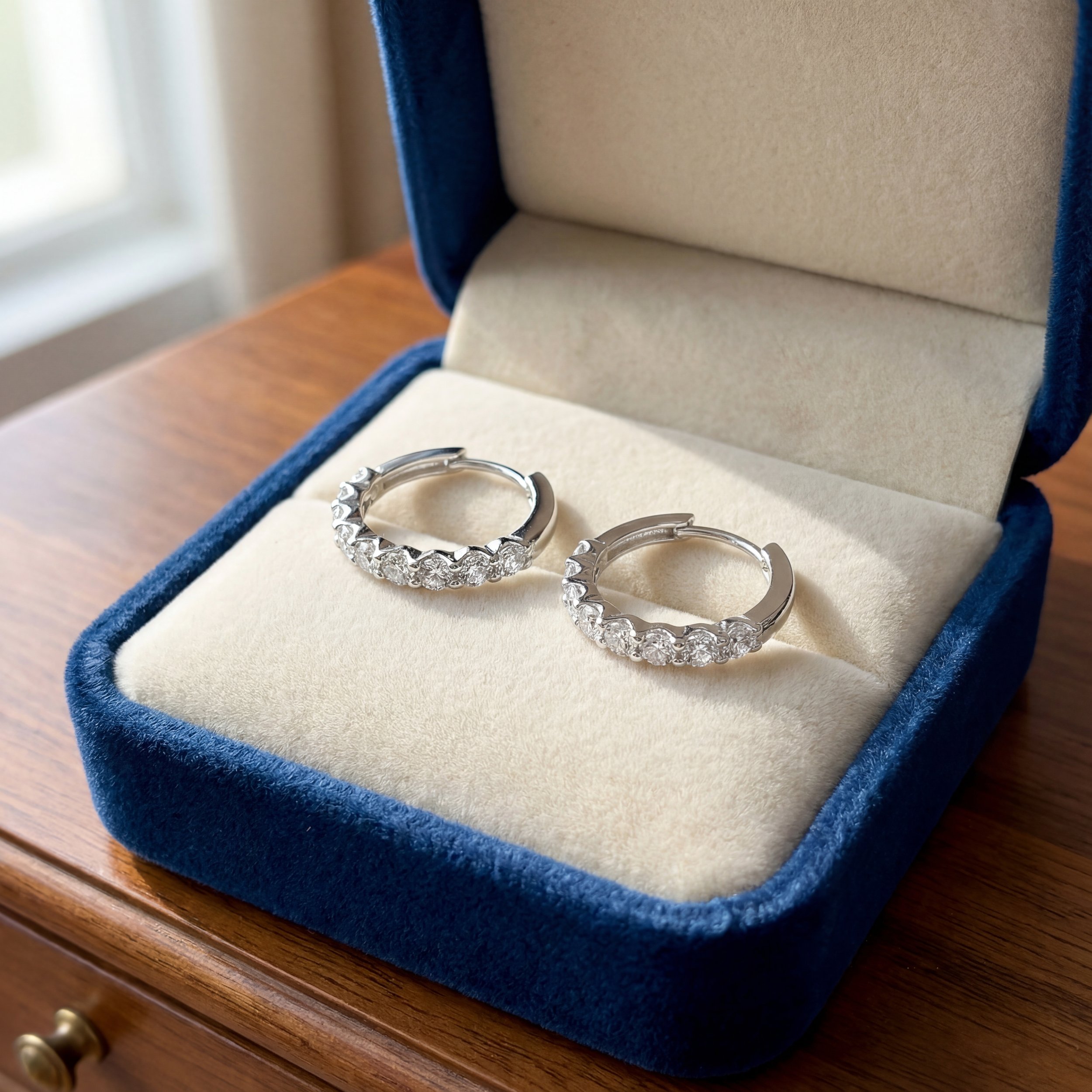 Sterling Silver Hoop Earrings with Round Cubic Zirconia