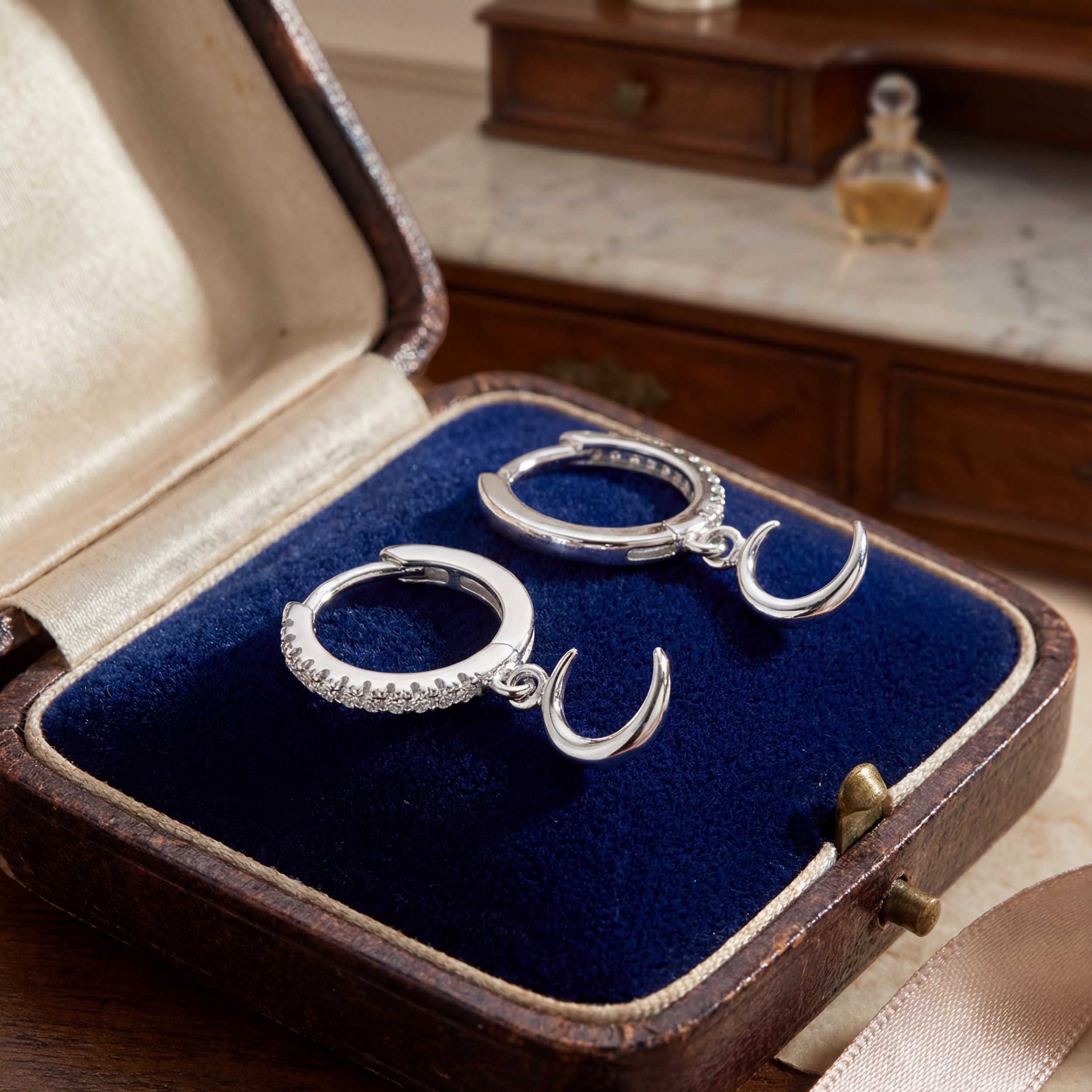 Sterling Silver moon Hoop Earrings