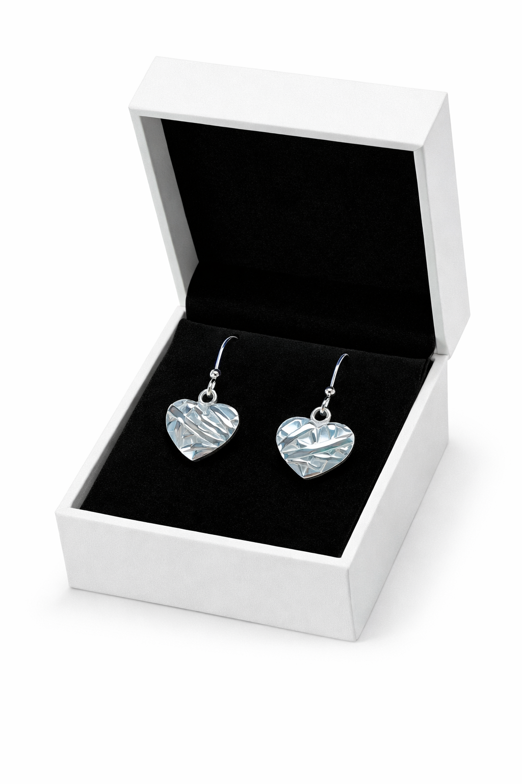 Engraved Heart Sterling Silver Dangle Earrings