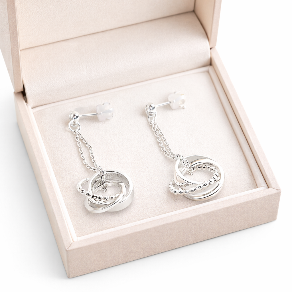 Sterling Silver Interlocked Ring Dangle Earrings