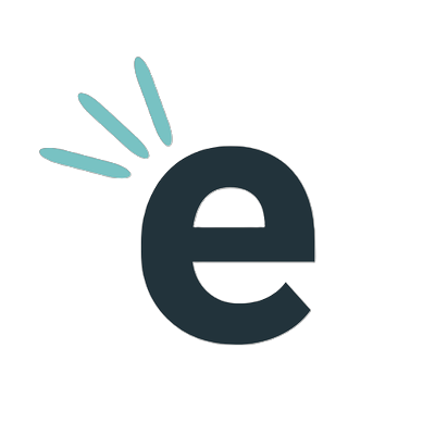 A stylized lowercase letter 'e' with three light blue lines above it, on a black background.
