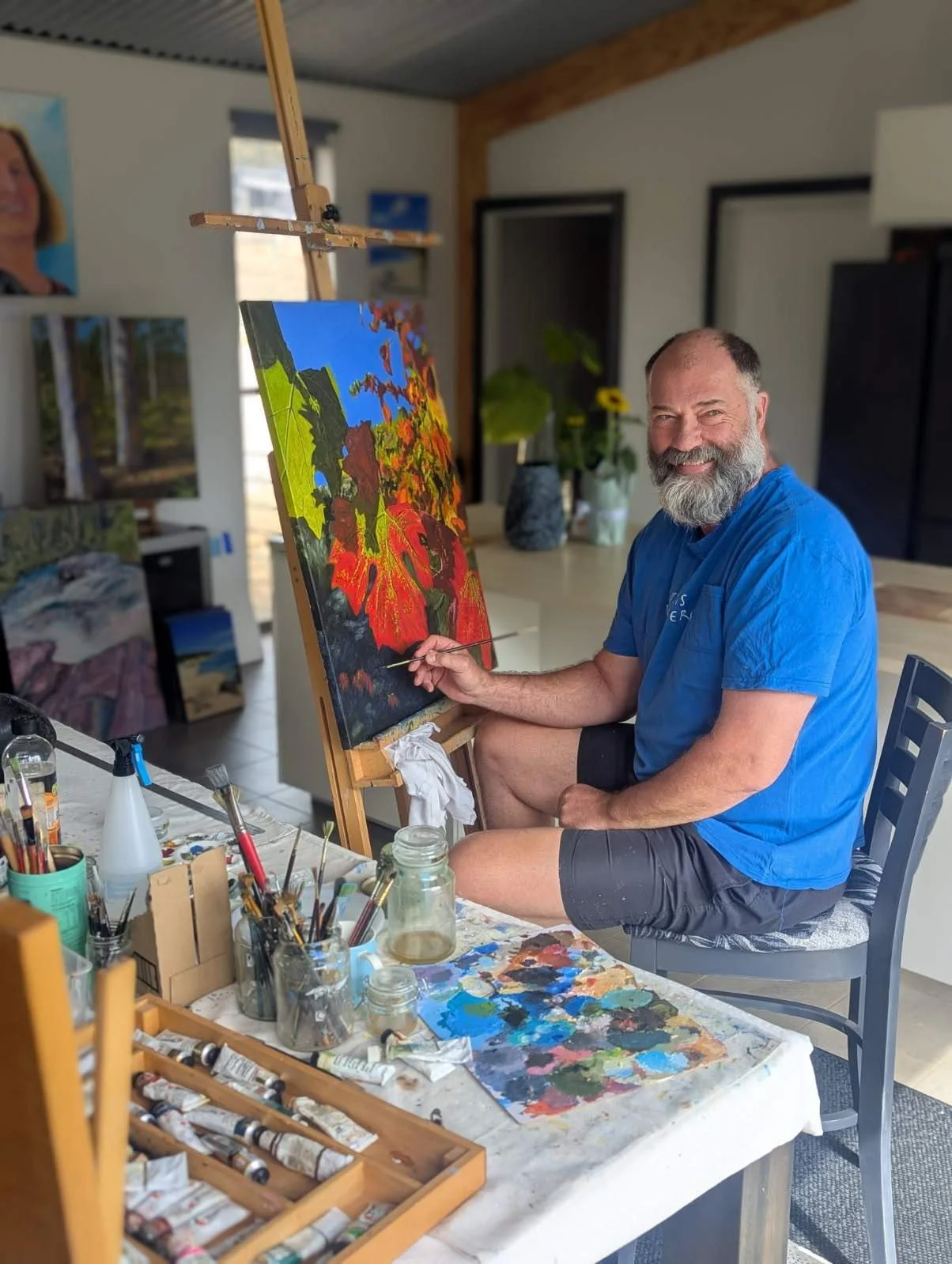 Studio photograph of Jeff Harris in 2025, showing his working space and creative process.