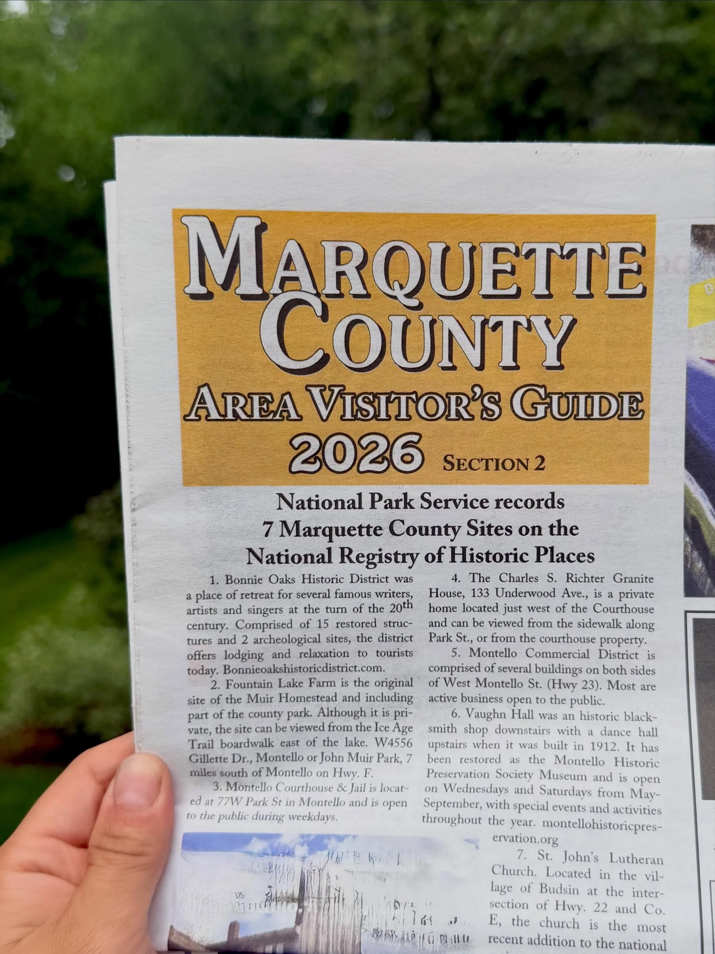 Find us in your copy of the 2026 Marquette County Area Visitor&rsquo;s Guide! 

&ldquo;National Park Service Records 7 Marquette County Sites on the National Registry of Historic Places

1. Bonnie Oaks Historic District was
a place of retreat for sev