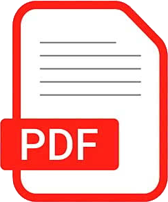 Icon of a PDF document with a folded corner and a red label that says 'PDF' on it.