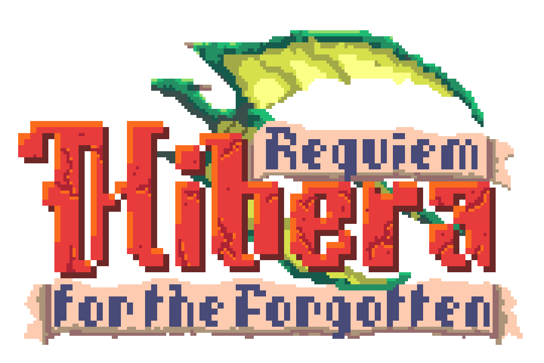 Pixelated digital image of a sign that reads "Hibera, Requiem for the Forgotten" with large red and orange letters and a green dragon background.