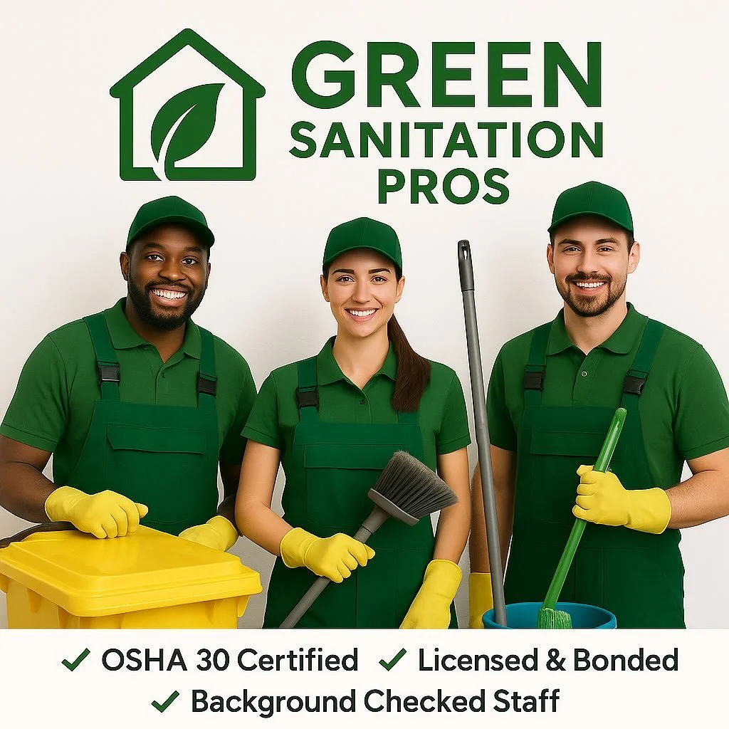 💚 Spotless Results. Certified Peace of Mind. 💚
At Green Sanitation Pros, we don&rsquo;t just clean &mdash; we protect what matters most.
✅ OSHA 30 Certified
✅ Licensed &amp; Bonded
✅ Background Checked Staff
📍Residential &amp; Commercial Cleaning 