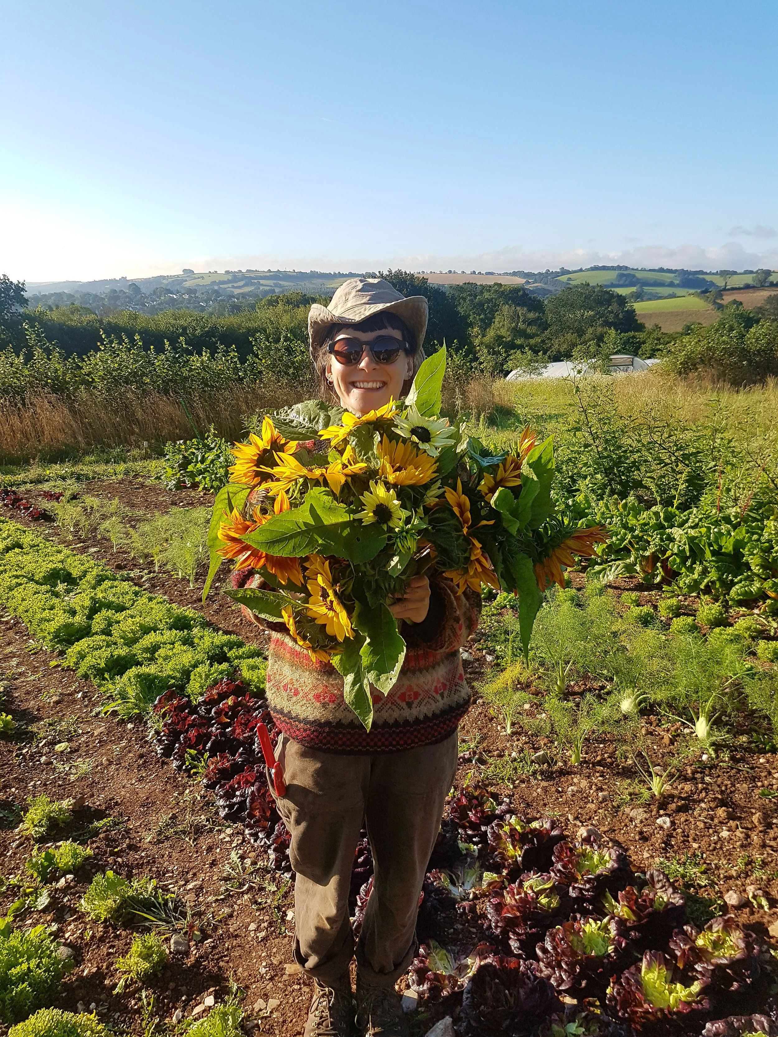 Steph With Sunflowers at the a Devon farm
