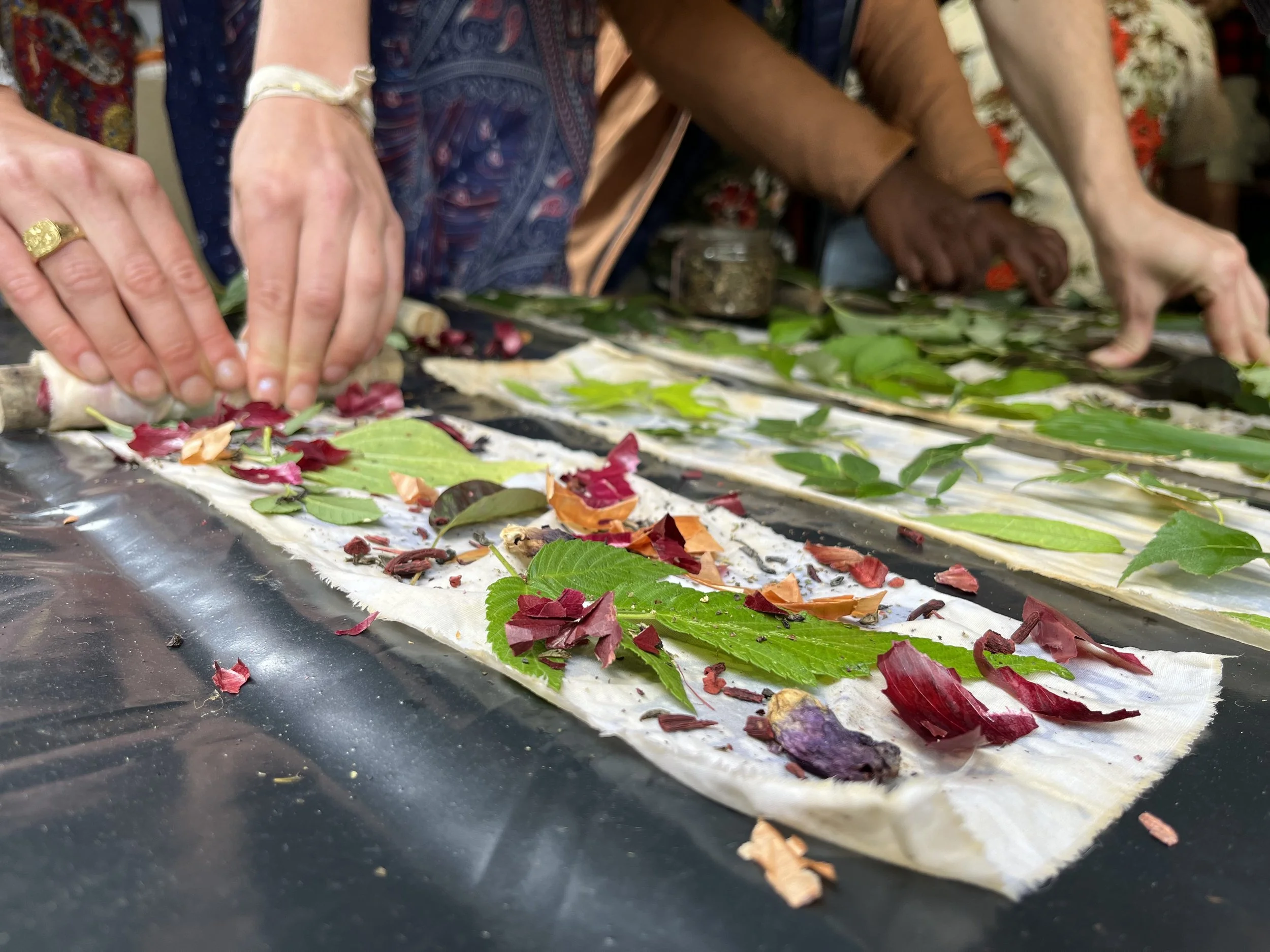 Botanical Printing - Leaves on a mordanted cotton backing