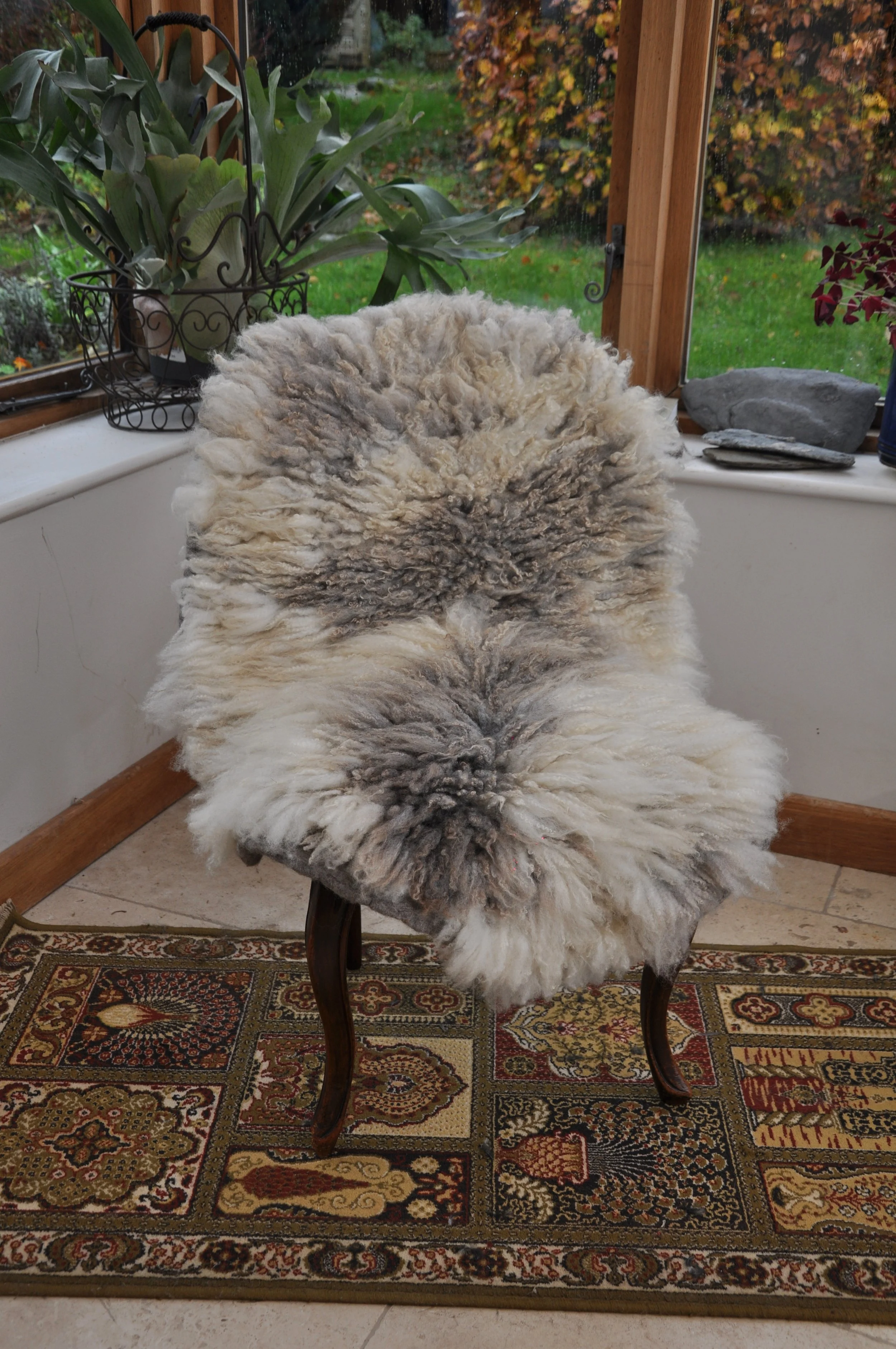 Felted rug on chair