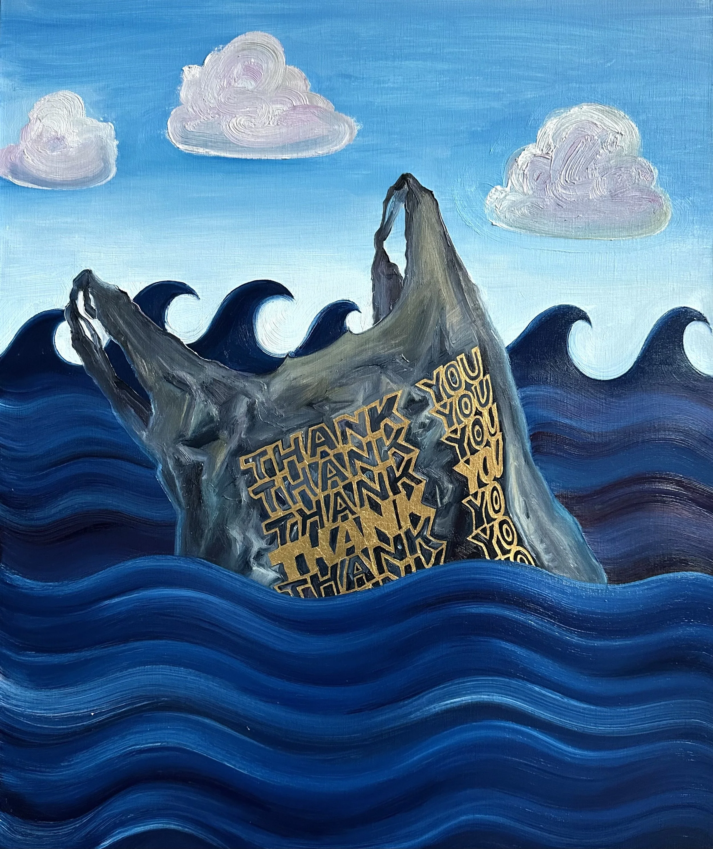 No thank you, oil and 24K gold on linen, 24" x 20"