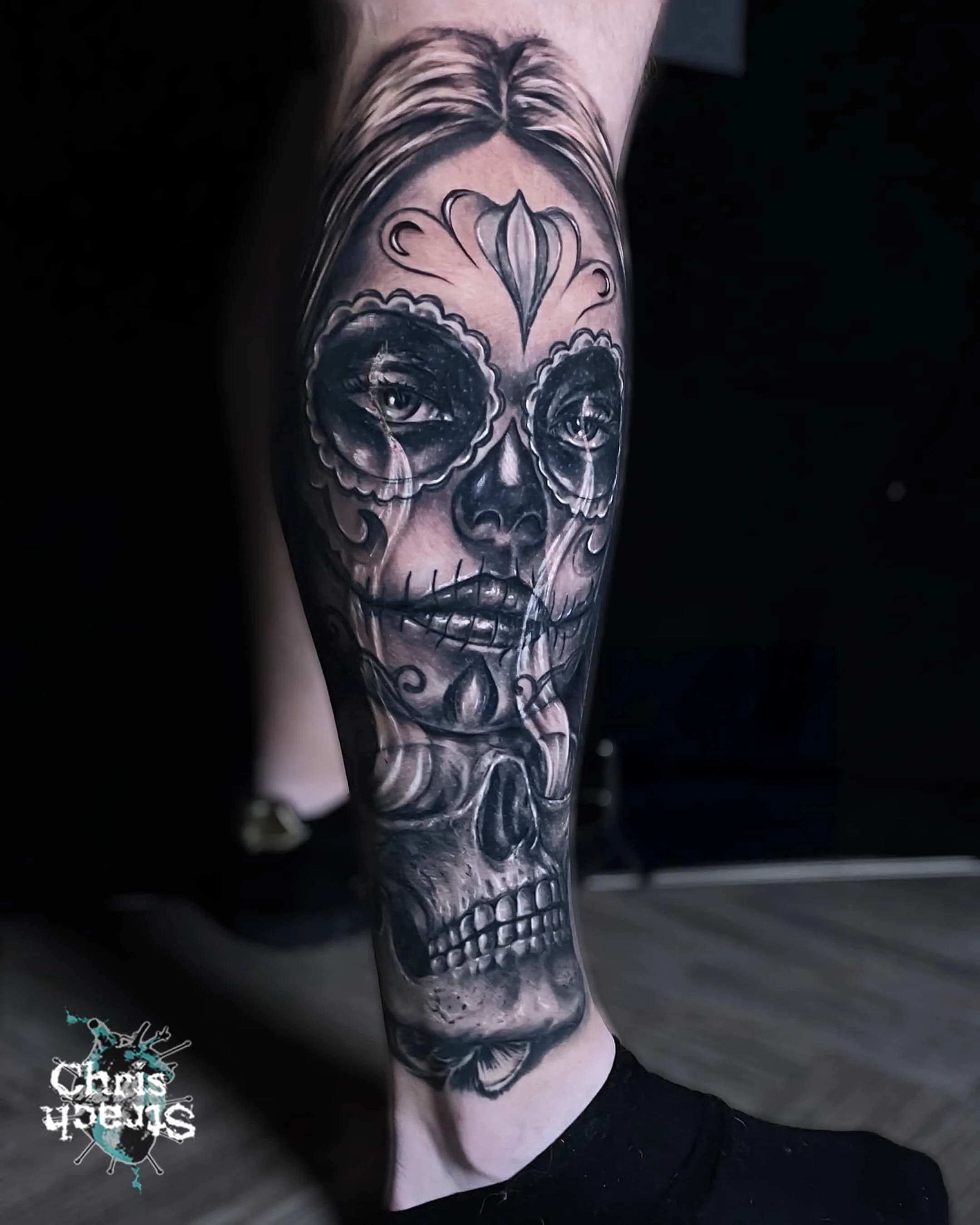 skull-day-of-the-dead-black-and-grey-realistic-chris-Strach-forbidden-arts-tattoo-york.jpg