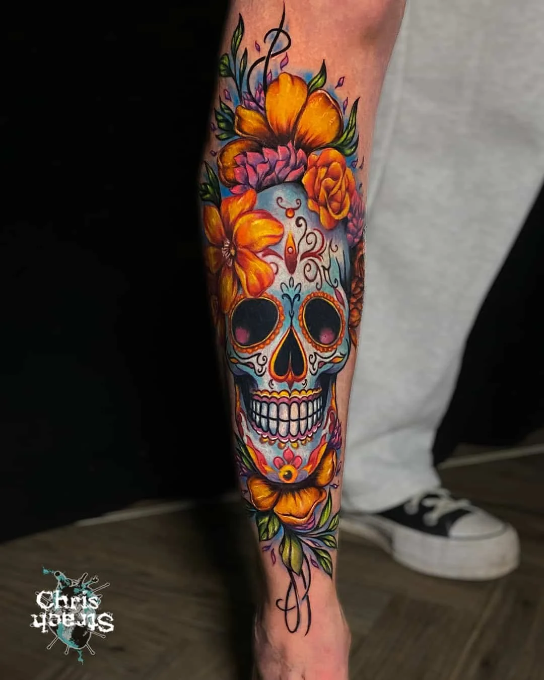 sugar-skull-chicano-colour-flowers-realistic-chris-Strach-forbidden-arts-tattoo-york.jpg
