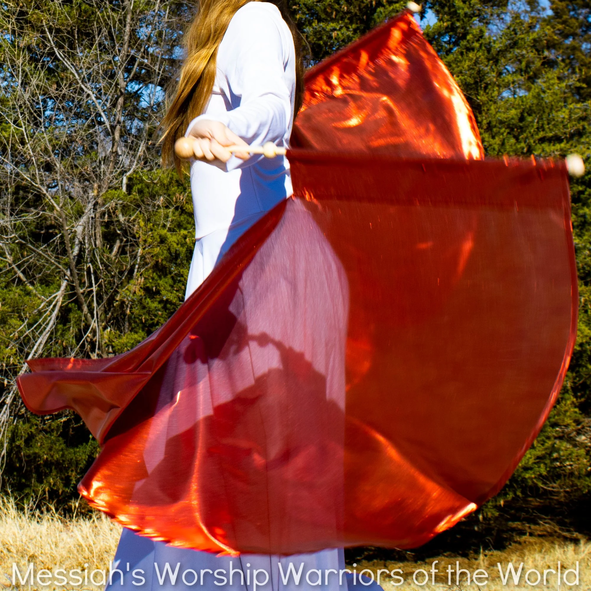 RED SINGLE LAYERED WORSHIP PRAISE DANCE SPIN-TUBE FLAGS TABERNACLES EDITION