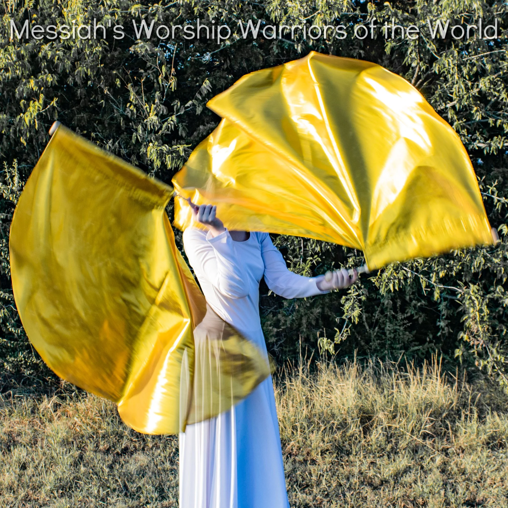 Vibrant Yellow Gold Single Layered Worship Praise Dance Spin Flags Tabernacles Edition Set of 2 RODS INCLUDED. Gold represents the Glory of God and wealth in the Bible.