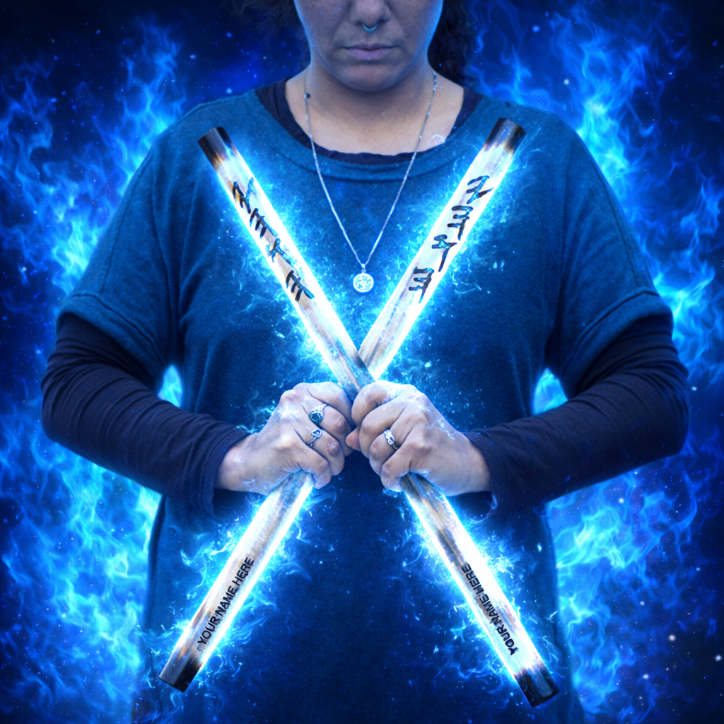 Glowing combat illuminated by blue flames.png