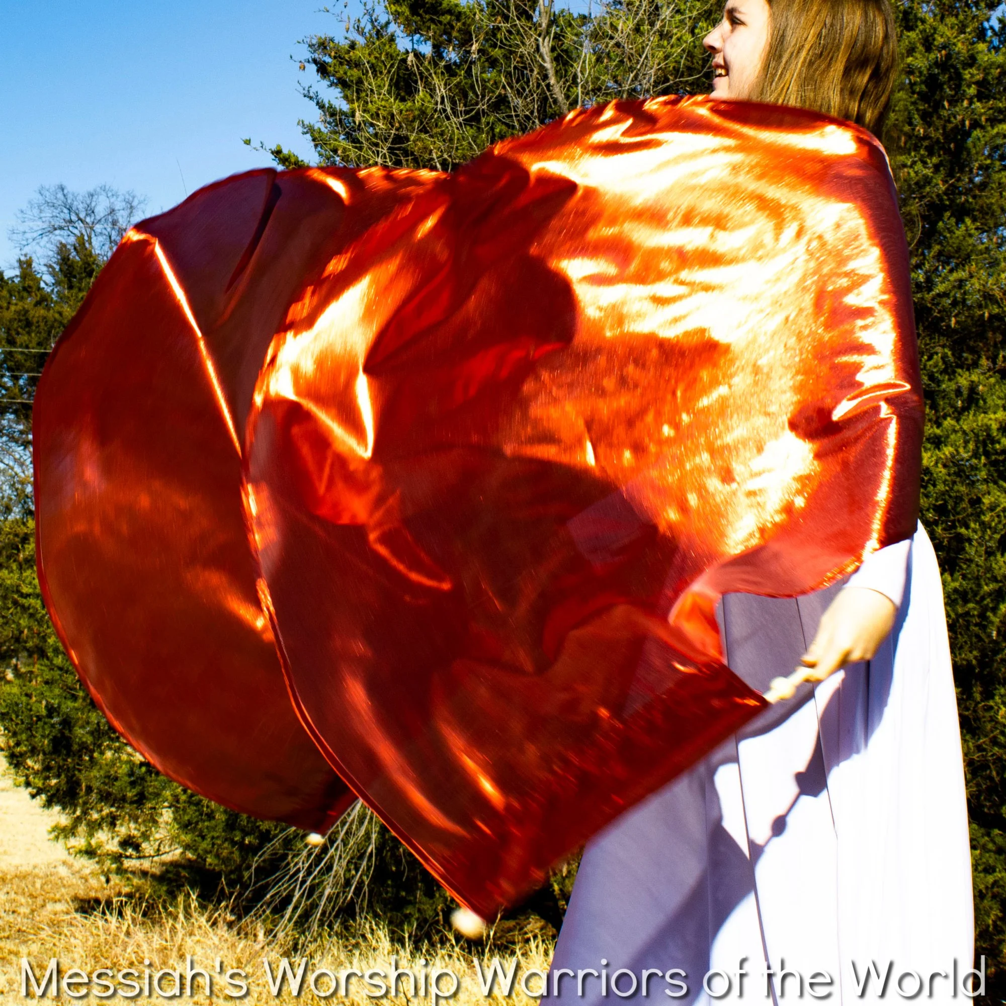 RED SINGLE LAYERED WORSHIP PRAISE DANCE SPIN-TUBE FLAGS TABERNACLES EDITION SET OF 2 RODS INCLUDED