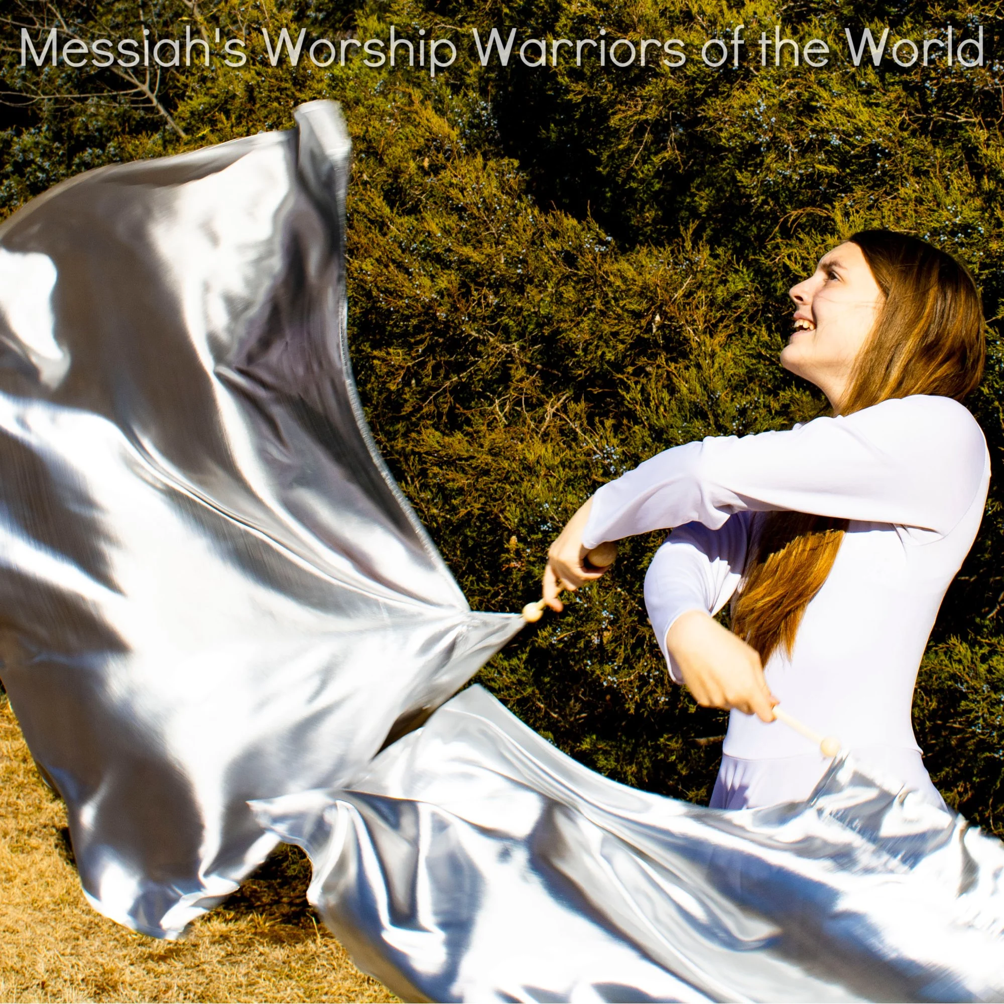 SILVER SINGLE LAYERED WORSHIP PRAISE DANCE SPIN-TUBE FLAGS