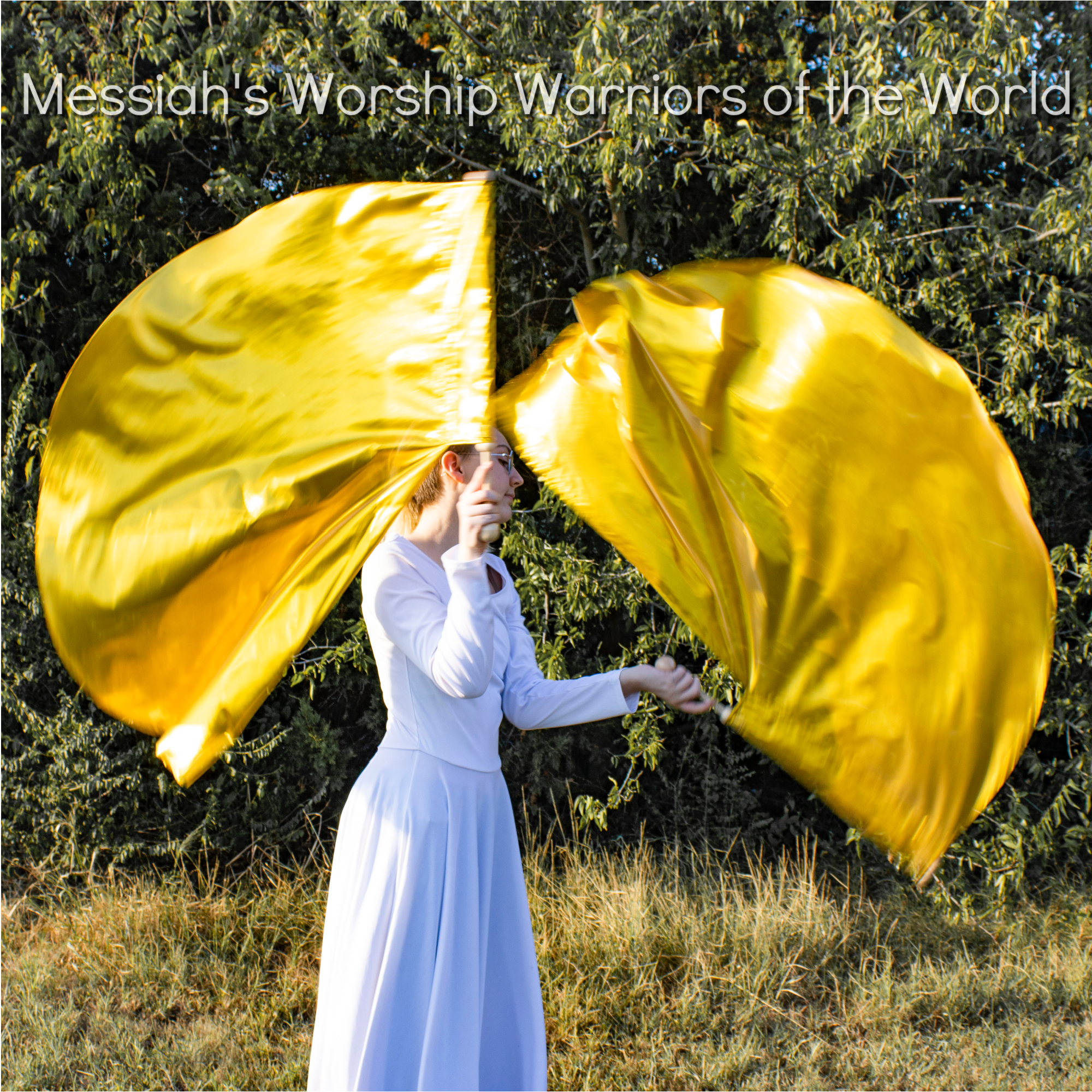 Vibrant Yellow Gold Single Layered Worship Praise Dance Spin Flags Tabernacles Edition Set of 2 RODS INCLUDED. Gold represents the Glory of God and wealth in the Bible.