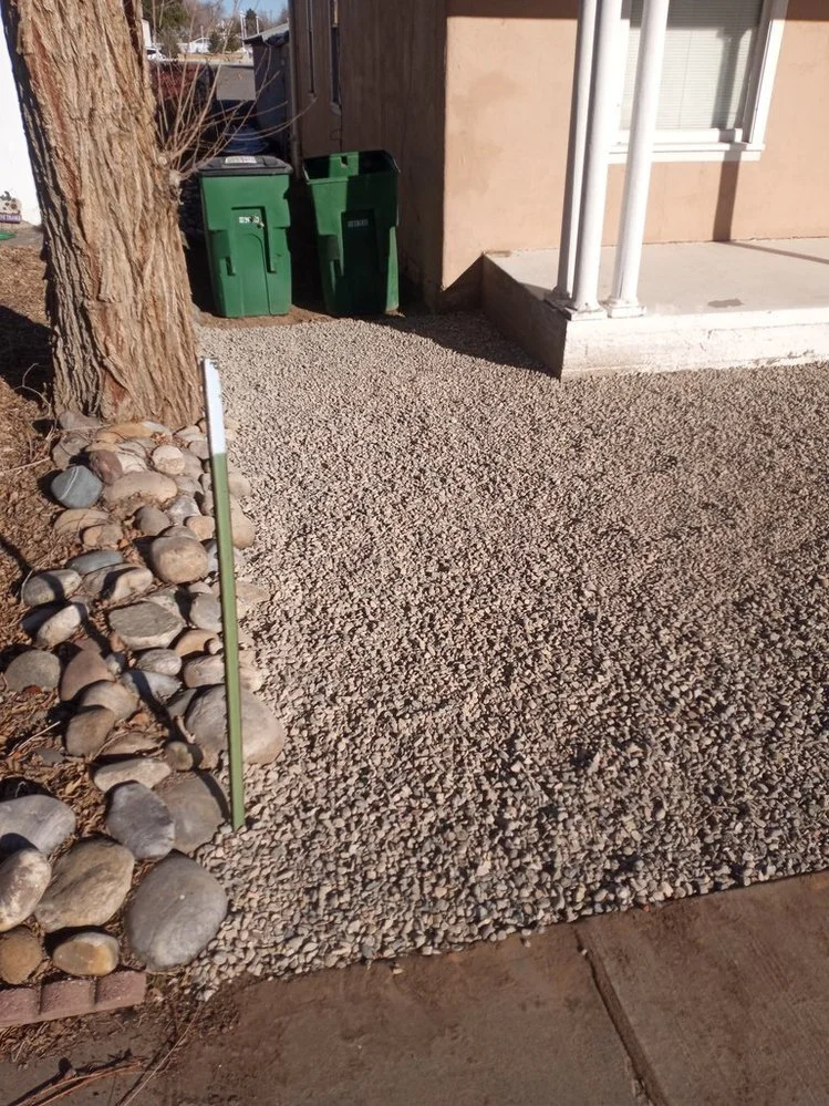 Residential gravel installation on Western Circle in Aztec NM by Priddy Landscaping and Irrigation