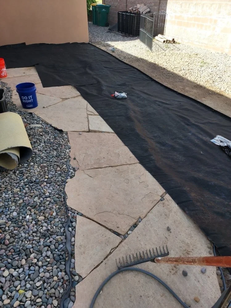 Residential gravel installation handled by Priddy Landscaping and Irrigation near Club House Drive in Farmington NM