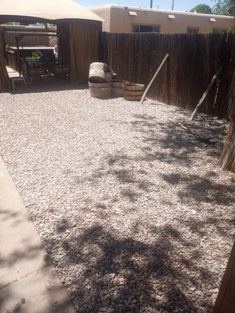 Residential gravel installation on Birdie Drive in Farmington NM by Priddy Landscaping and Irrigation