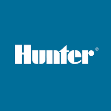 Hunter logo with white text on a blue background