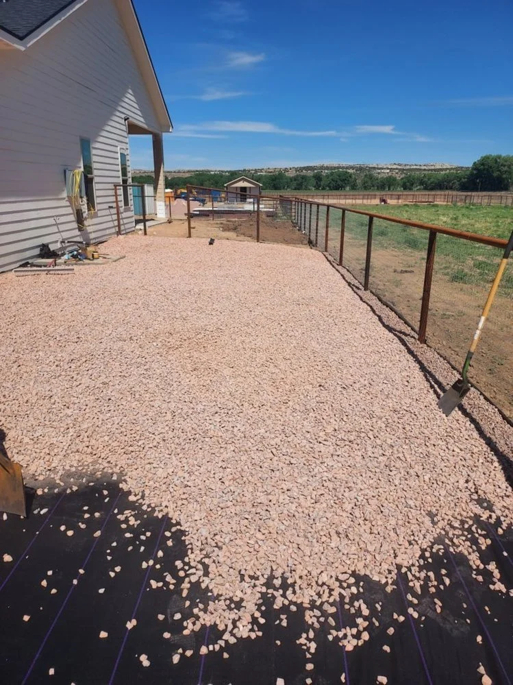 Gravel yard installation on Bessie Street in Aztec NM by Priddy Landscaping and Irrigation