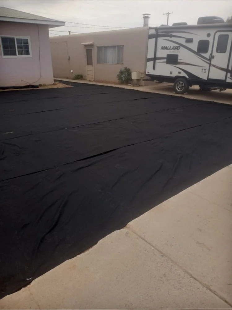 Residential gravel landscaping completed by Priddy Landscaping and Irrigation on Linda Lane in Farmington NM