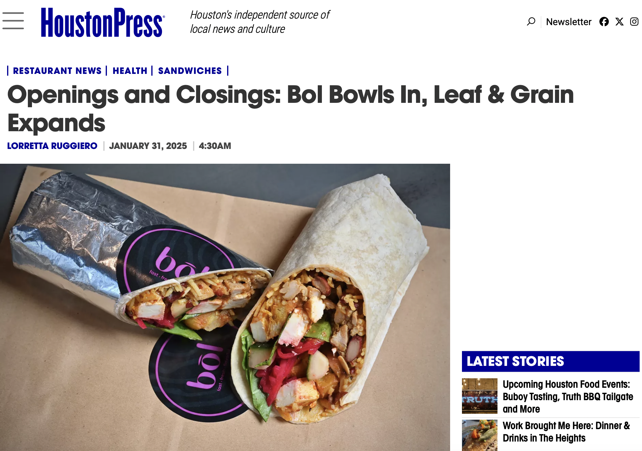 HoustonPress, 
Openings and Closings: Bol Bowls In, Leaf & Grain Expands