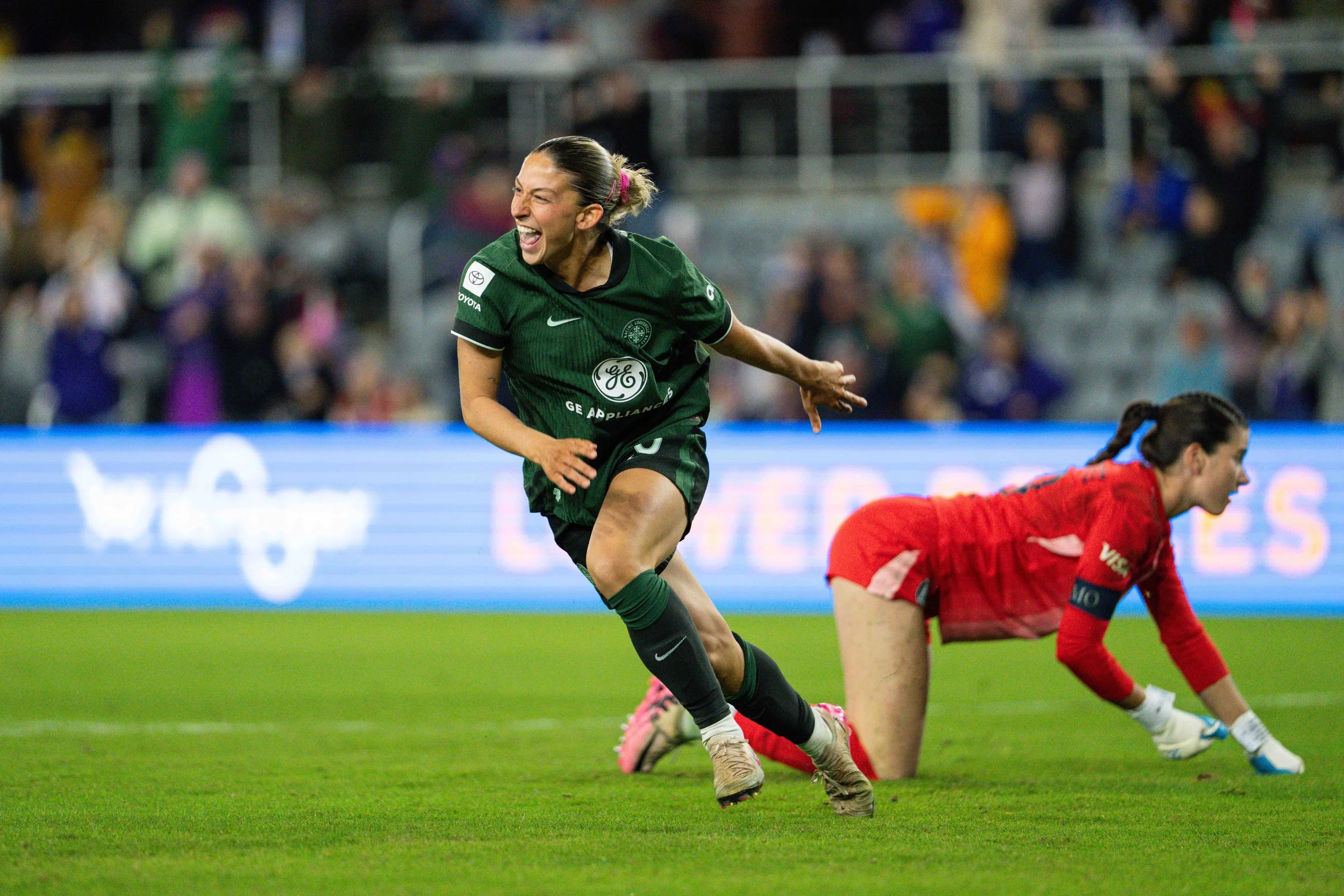 Ella Hase scores a goal for Racing Louisville FC on NWSL Decision Day