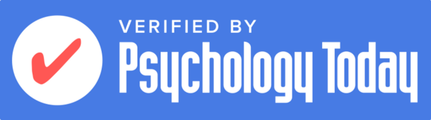A blue badge with white text that reads "Verified by Psychology Today" and a white circle with a red check mark inside. Check out Chelsea McConaha's Psychology Today profile for details on Kentucky services.