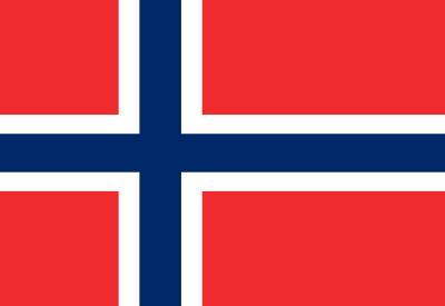 Flag of Norway with a red background and blue cross outlined in white.