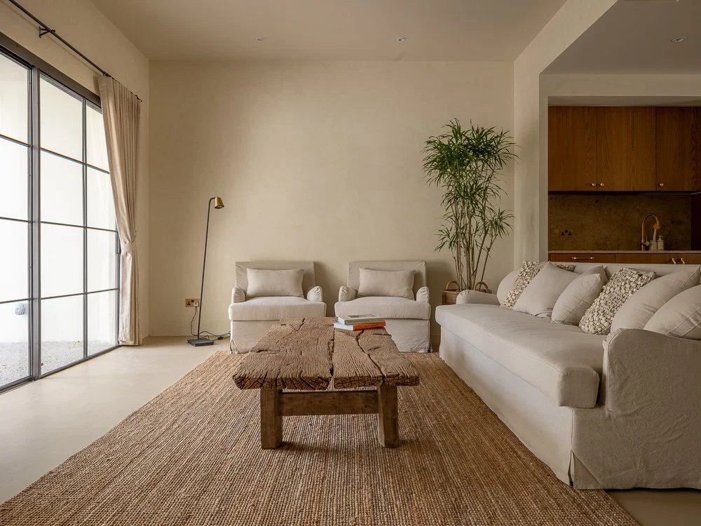 farmhouse interior design Singapore, limewash wall interior design, custom farmhouse coffee table
