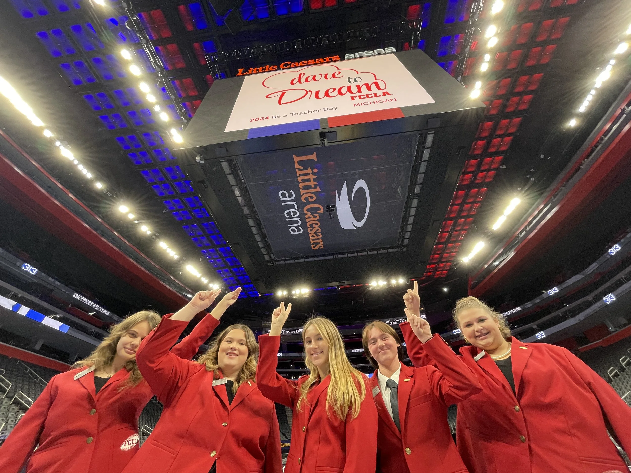 State Officers pointing at LCA jumbotron.