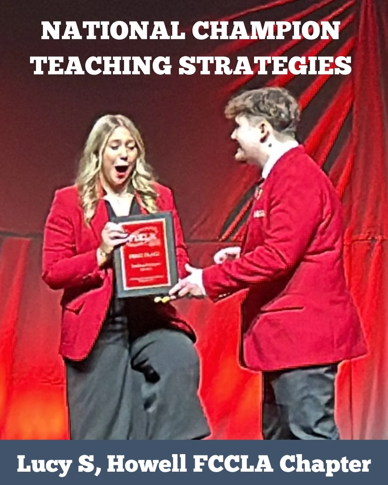 🚨NATIONAL CHAMPION ALERT🚨
Lucy S., FCCLA Member and Ed. Careers Student at Howell High School is the Teaching Strategies Level 3 National Champion! Congratulations to Lucy and adviser Mrs. Amanda Hall on this incredible achievement!