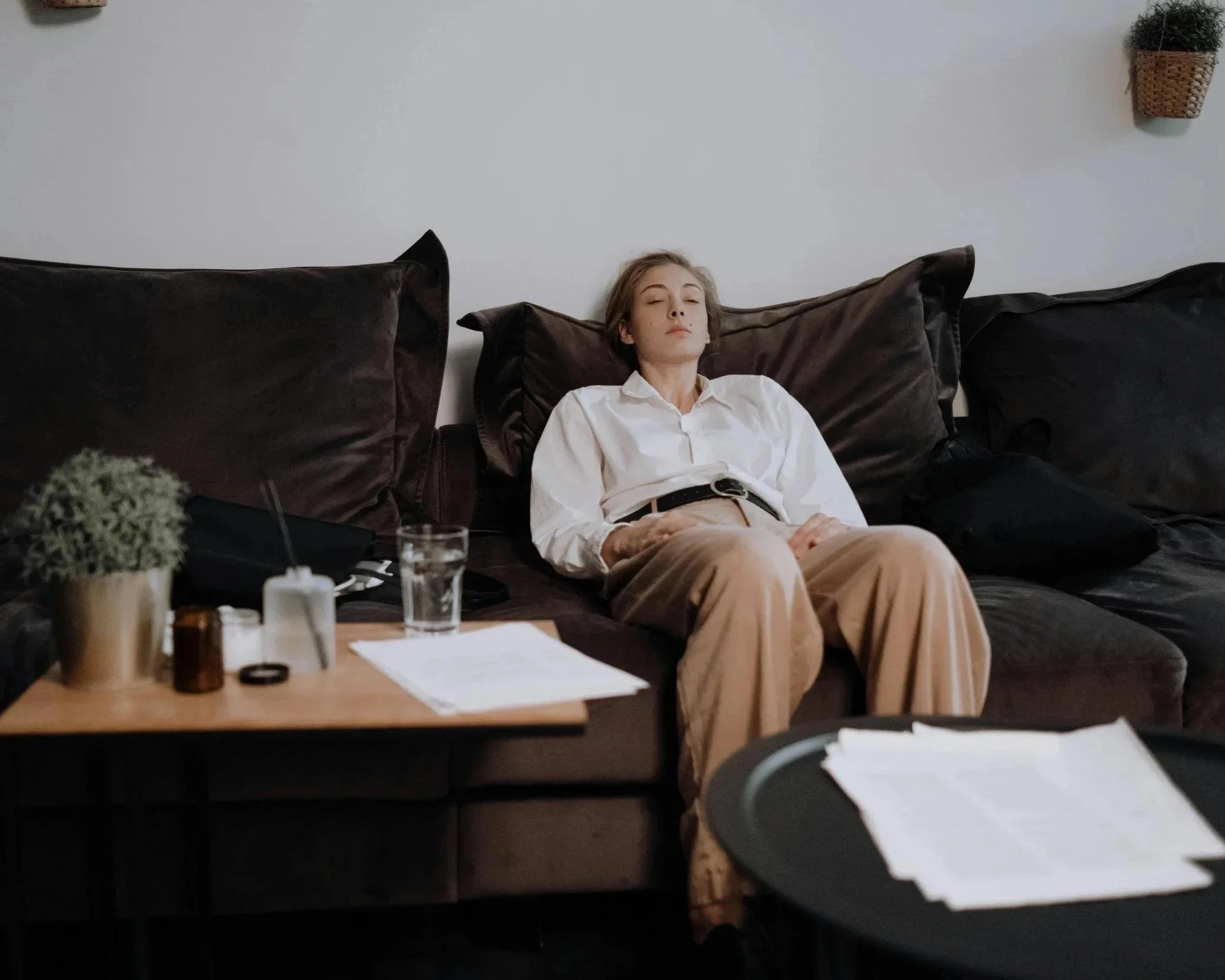Woman appearing calm but emotionally exhausted, representing people-pleasing burnout