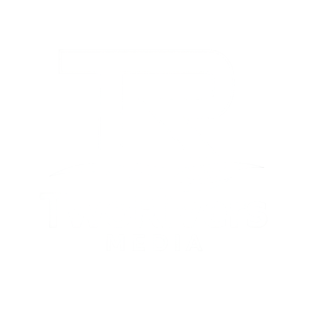 Logo for TwoRivers Media featuring a stylized letter R above a wave and the text 'TwoRivers MEDIA' underneath.