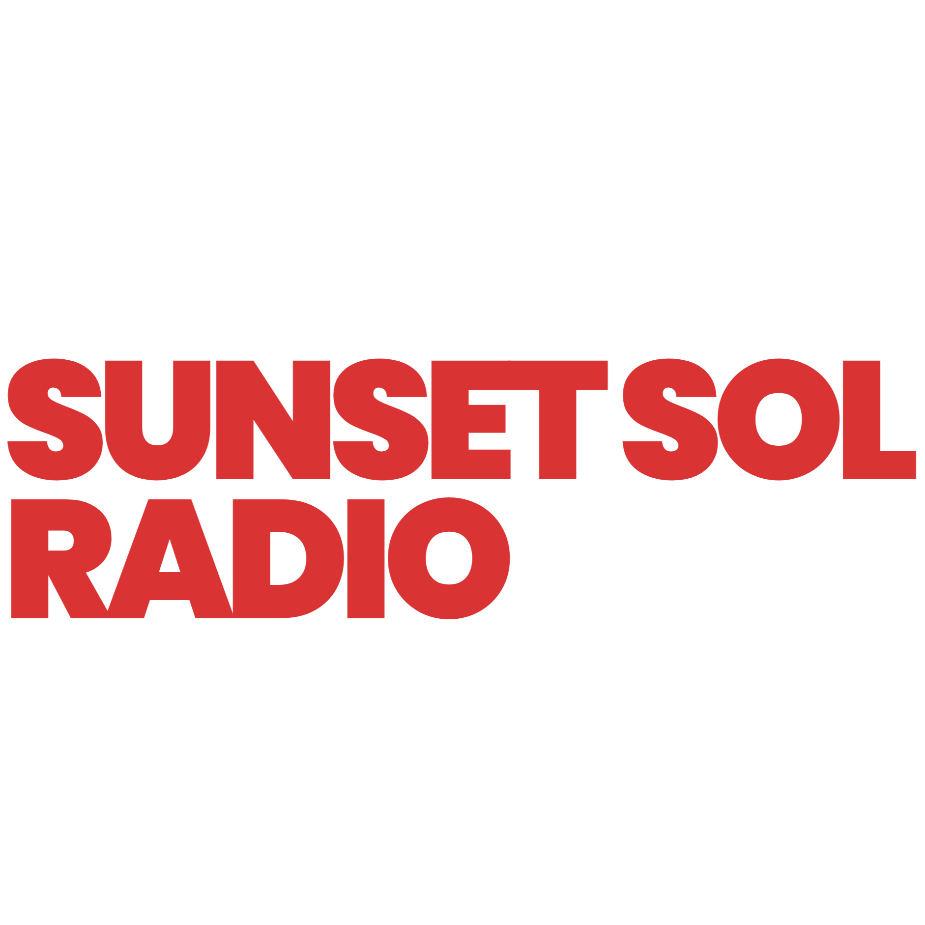Sunset Sol Radio logo with black background, red text, and red and black graphic elements.