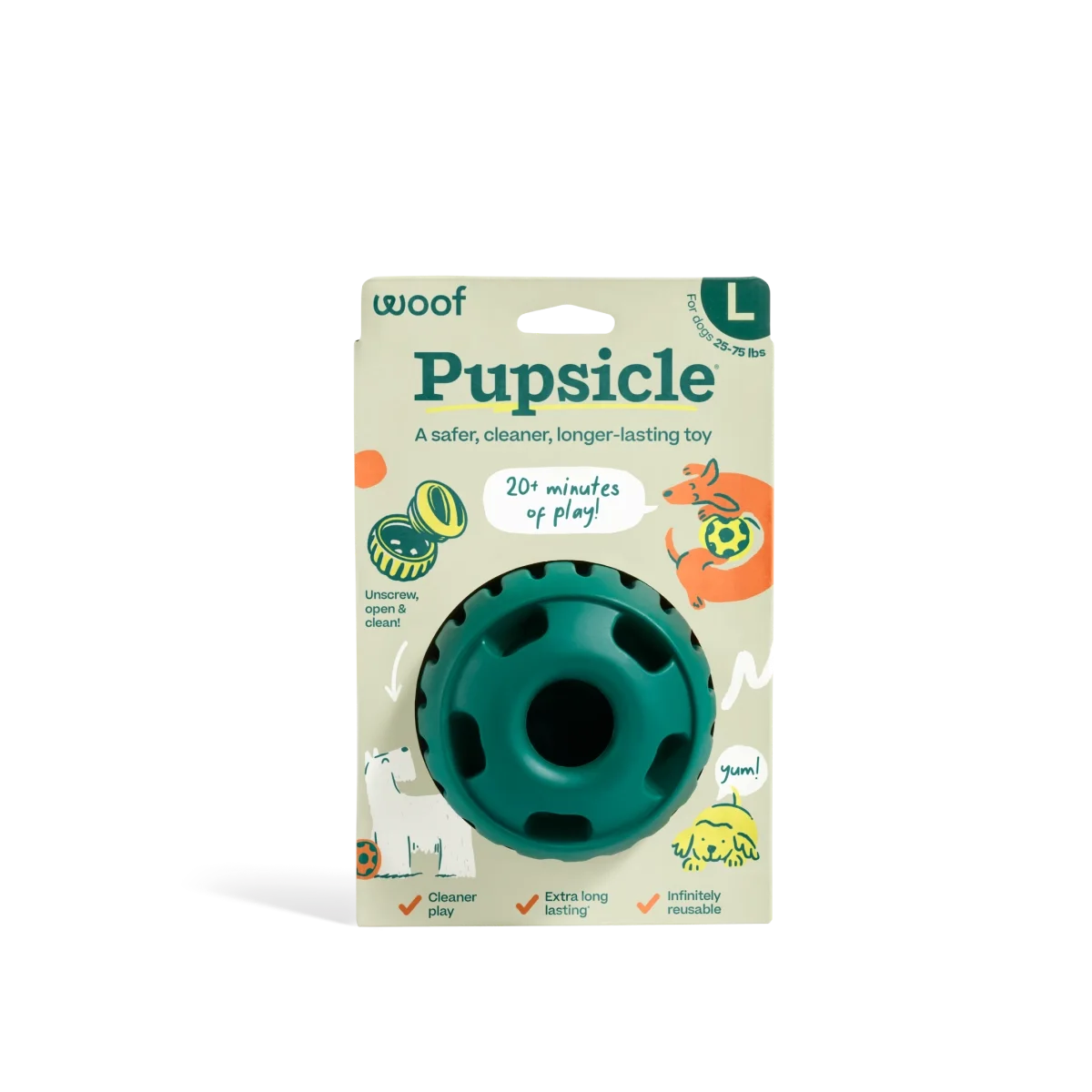 Woof Pupsicle Dog Toy – Green (Large) front.webp