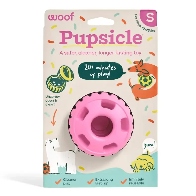 Woof Pupsicle Dog Toy – Birthday pink (Small)-front.webp