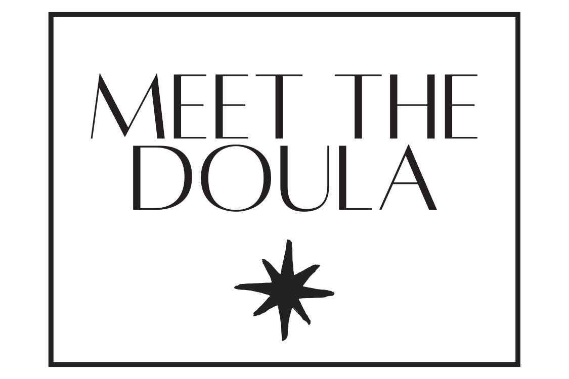 Logo with the text 'Meet the Doula' and a star-shaped symbol below it.