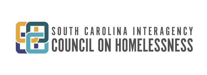 Logo of South Carolina Inter Agency Council on Homelessness featuring interlinked squares and text.