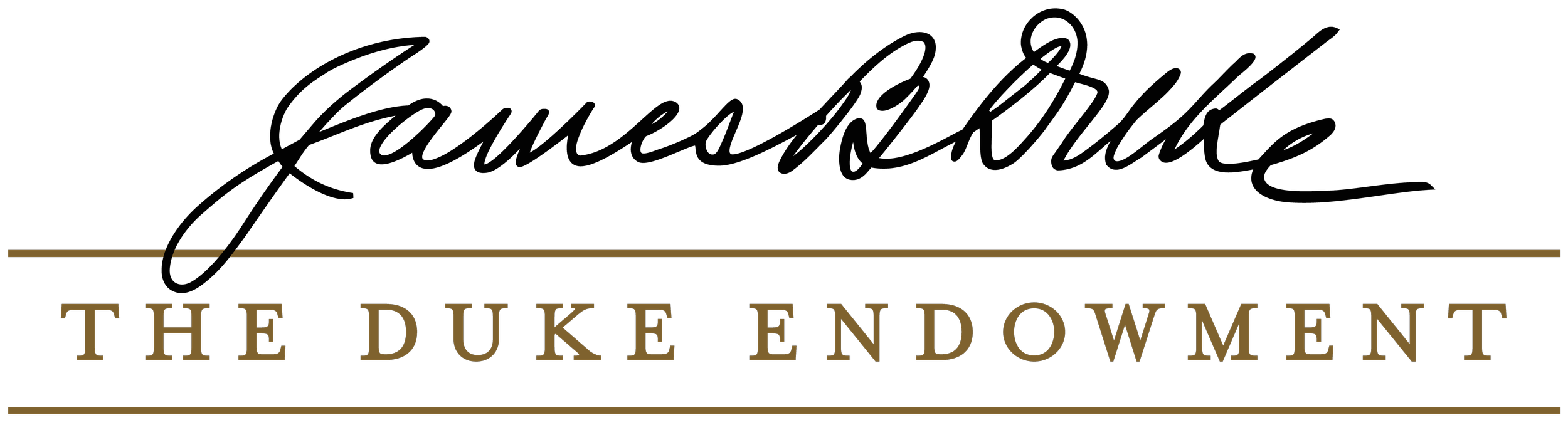 Logo for Kascade The Duke Endowment with black background, cursive text for Kascade, gold lines, and gold block text for The Duke Endowment.