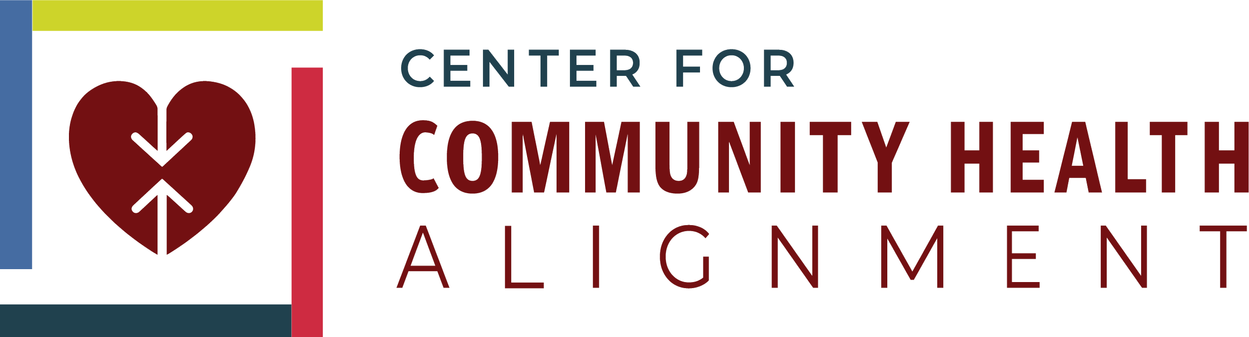 Logo of the Center for Community Health Alignment featuring a stylized red heart with black medical cross symbols inside.